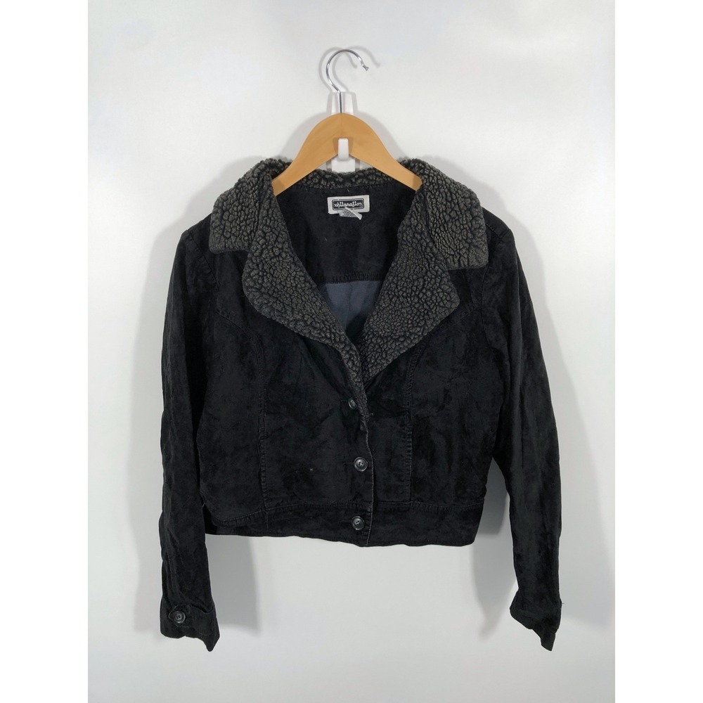 VTG Xhilaration Jacket Womens L Black Faux Suede Sherpa Collar Trucker Biker